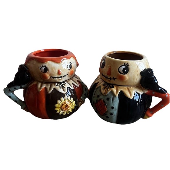 Johanna Parker Scarecrow Pumpkin Peep Mugs Set New Without Box Fall Festive - Picture 1 of 5
